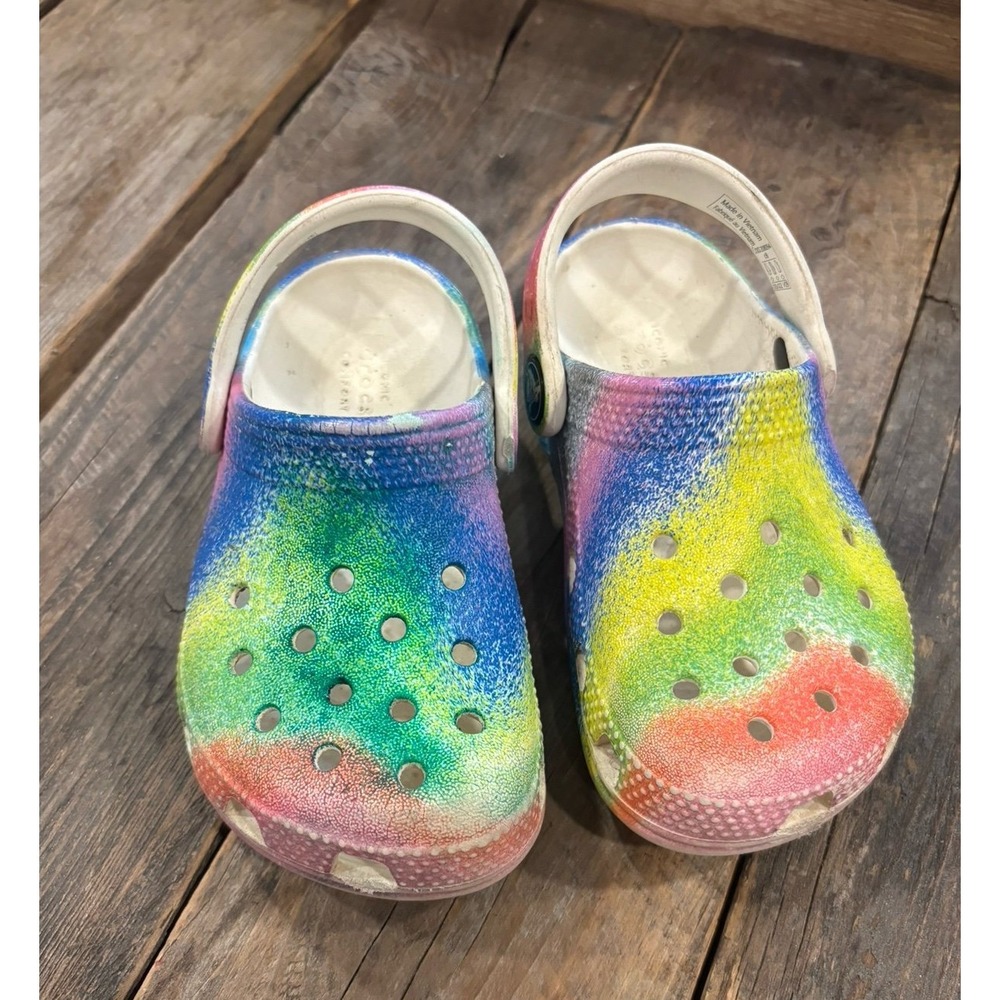 Crocs Toddler Classic Clog Rainbow Tie Dye‎ Slide Shoes Size 8